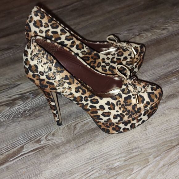 Yoki  leapard print   bow  sexy pole night out heels Sz 8.5 - Picture 5 of 11